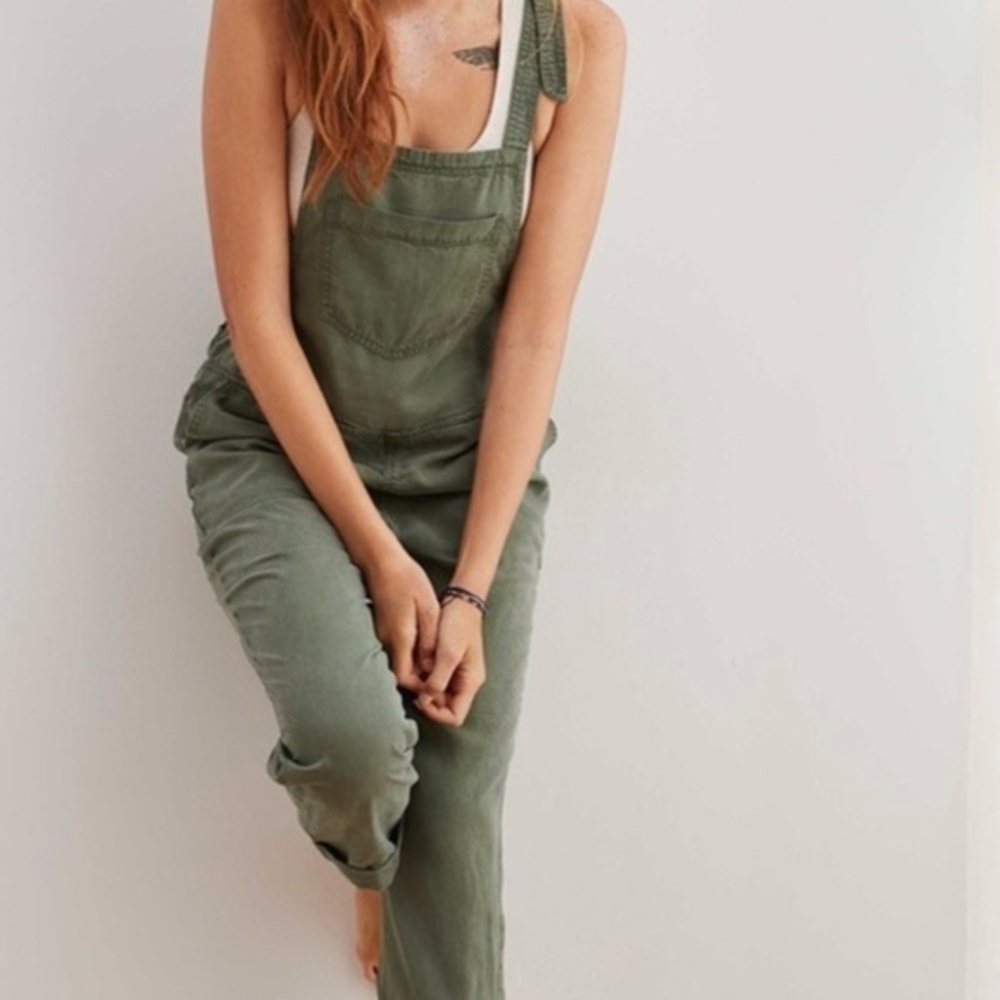 Aerie Relaxed Fit Lyocell Overalls Green